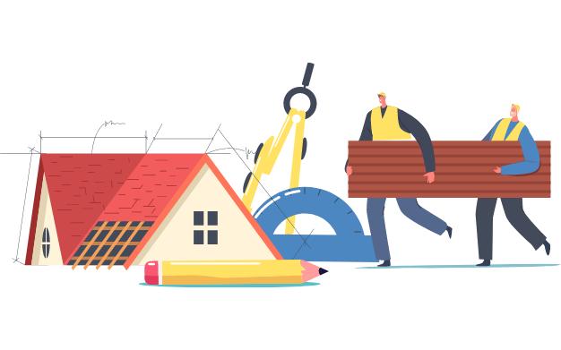 Illustration of contractors installing roofs together