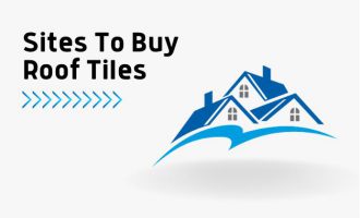 Illustration of a house with a blue roof and text - sites for buying roof tiles